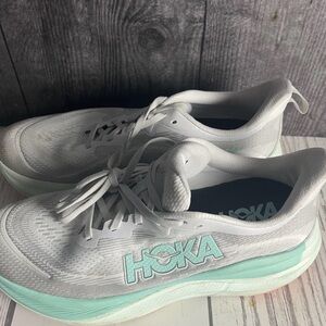 Hoka One One Women's White and Teal Athletic Shoes